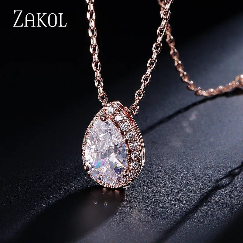 Sparkling Zirconia Teardrop Necklace