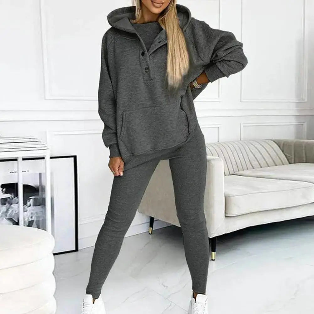 3-piece Hoodie Vest Pants Set Soft Thick Warm Elastic Waist Sports