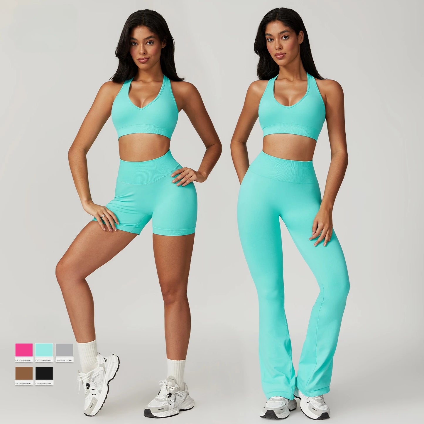 2 Pieces Workout Sport Suit Fitness Tracksuit Push Up Flared Pants Active Wear