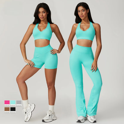 2 Pieces Workout Sport Suit Fitness Tracksuit Push Up Flared Pants Active Wear