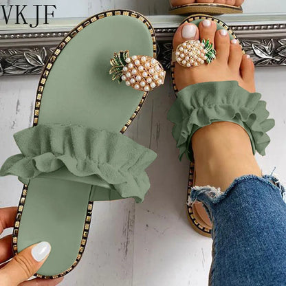 Pineapple Pearl Flat Toe Bohemian Summer Beach Sandals