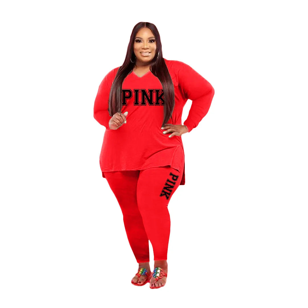 Plus size Two Piece Long Sleeve V Neck top And Pants