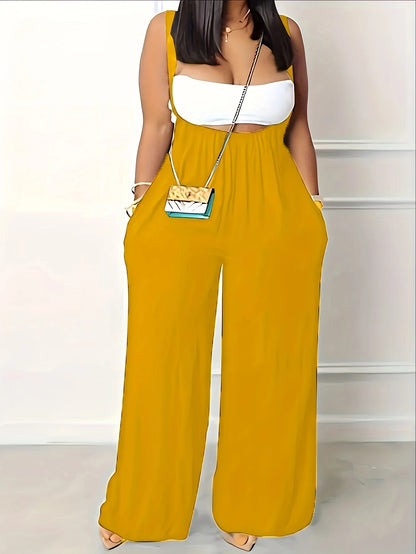 Plus Size Solid Ruched Overall Jumpsuit