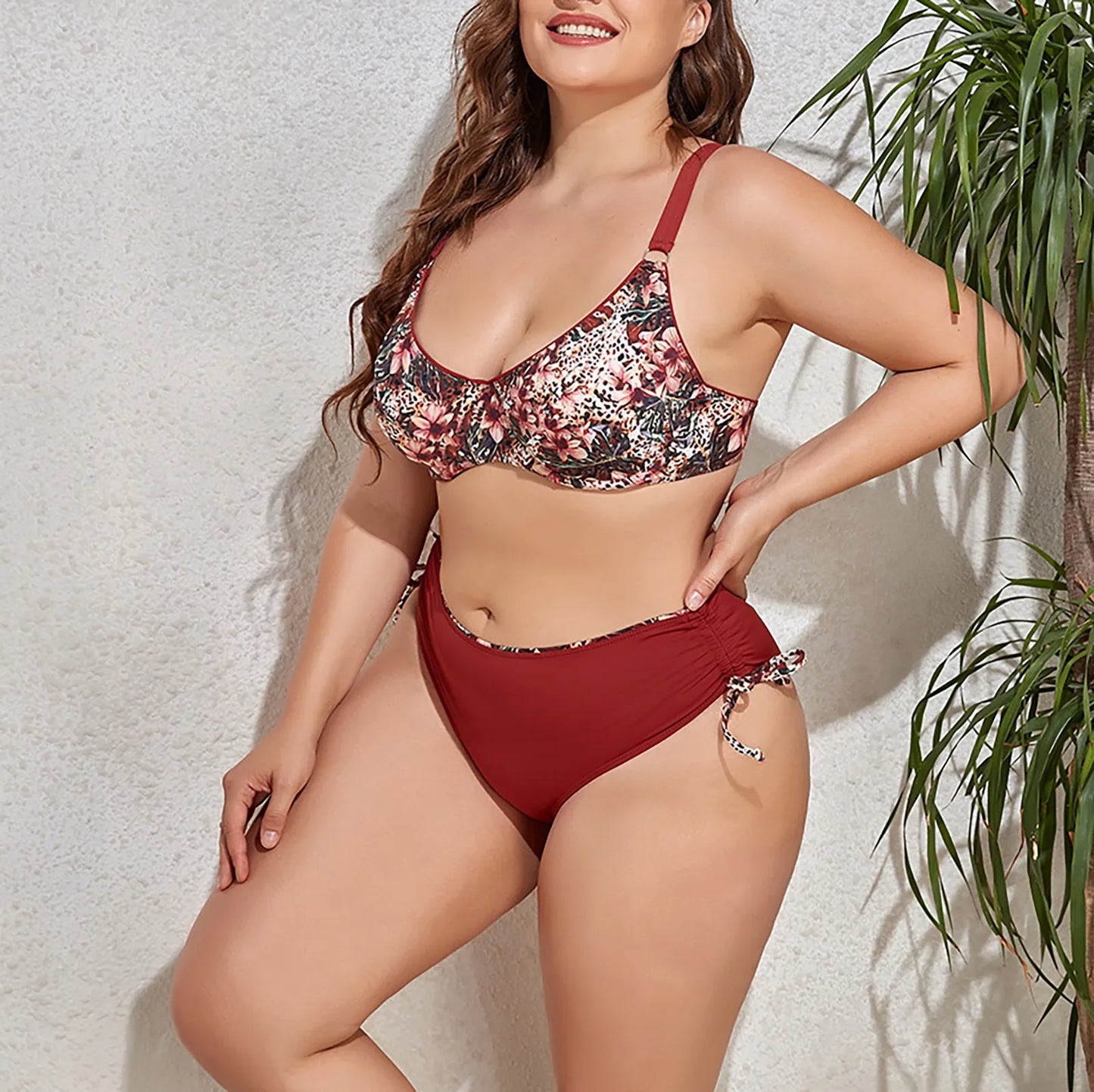 Plus Size 2 Piece Swimsuits Bikini Print High Waisted Bottom