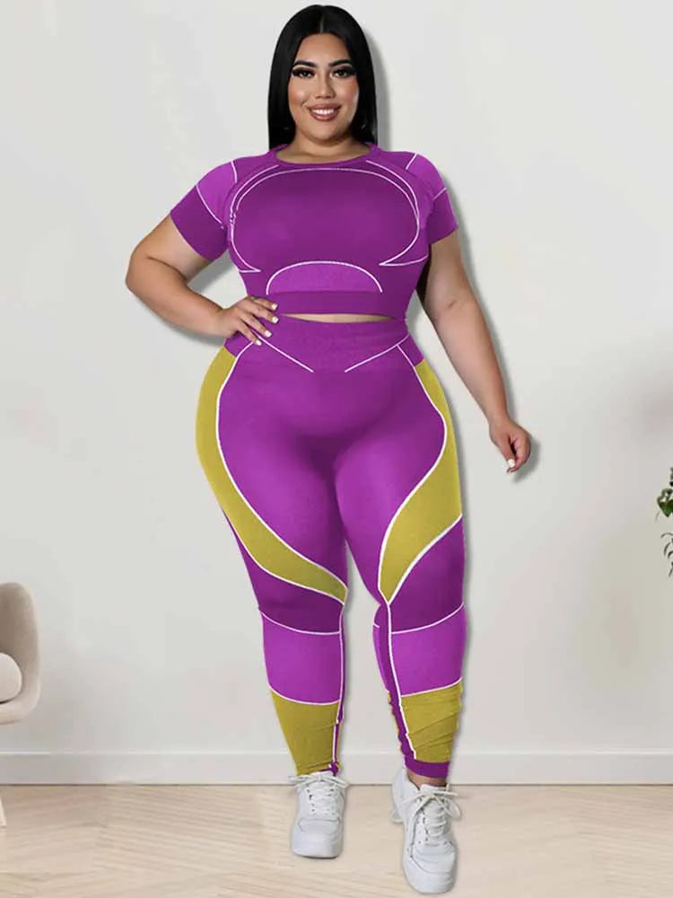 Plus Size 2 Piece Set Pants Suit Casual Slimming