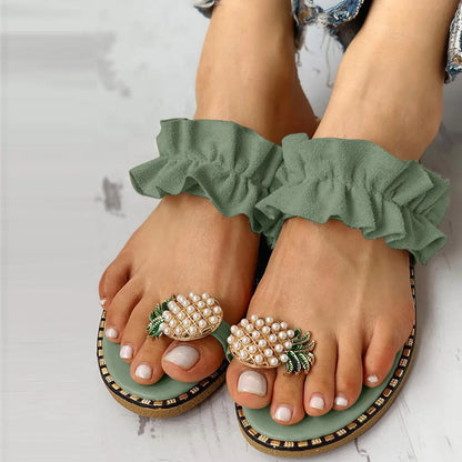 Pineapple Pearl Flat Toe Bohemian Summer Beach Sandals