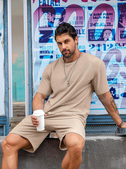 Plus Size Men Short Sleeve Shorts 2-Piece Set