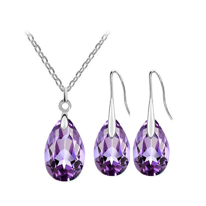 Crystal tear water pendant Necklace Set