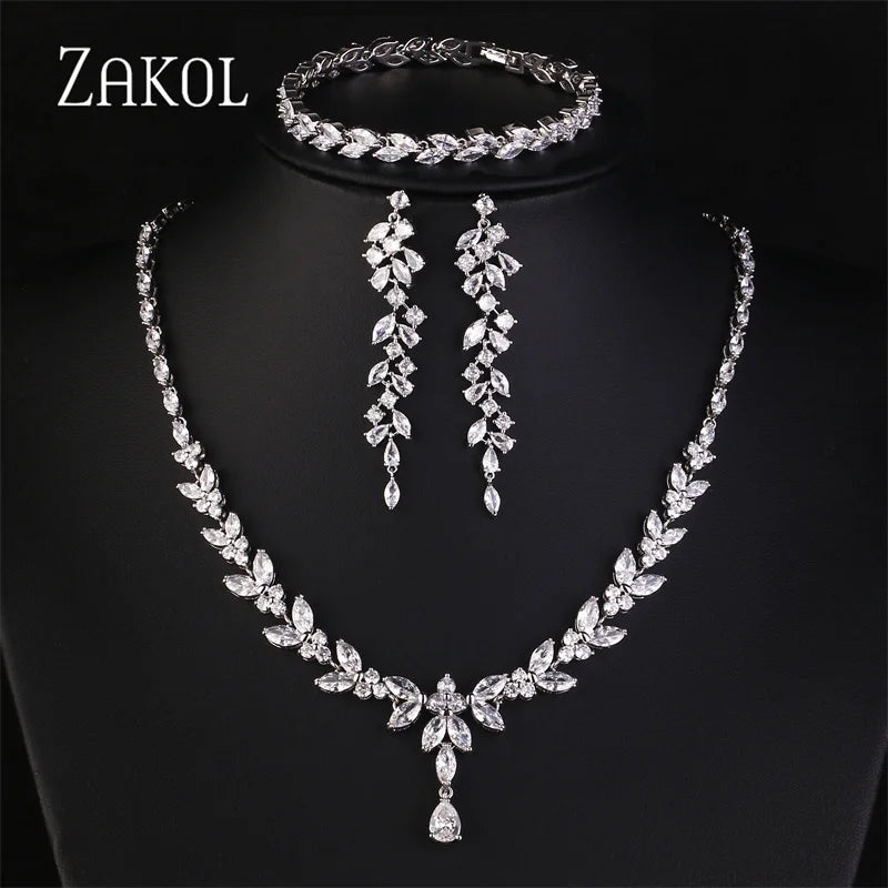 Cubic Zirconia Necklace Earrings Rings Set for Women