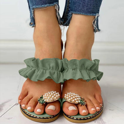 Pineapple Pearl Flat Toe Bohemian Summer Beach Sandals