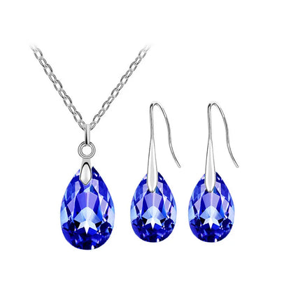 Crystal tear water pendant Necklace Set