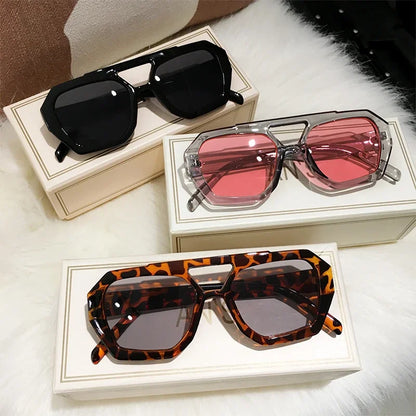 Oversized Shades Eyewear Double Bridge Rectangle Men Sunglasses