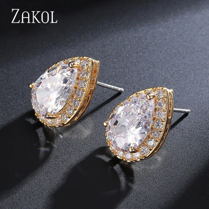 Classic Water Drop Cubic Zircon Stud Earrings for Women