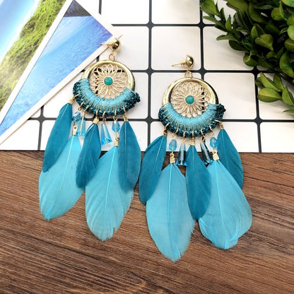 Elegant Dreamcatcher Elements Women's Feather Earrings