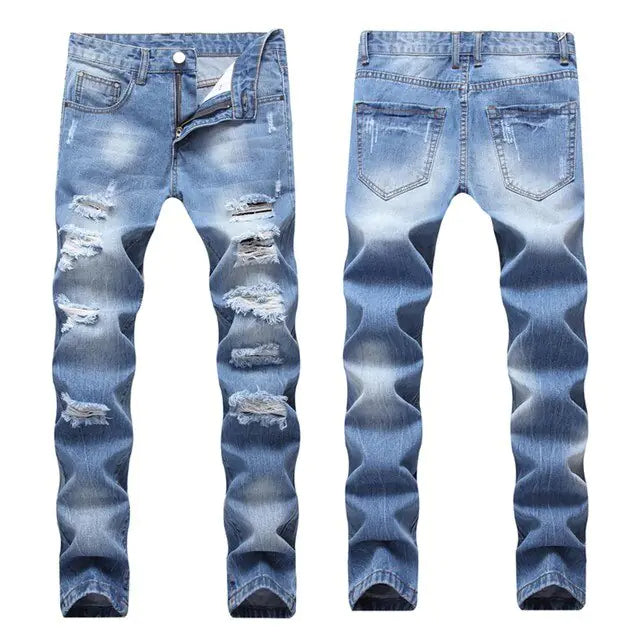 Blue Washed Men's Ripped Jeans