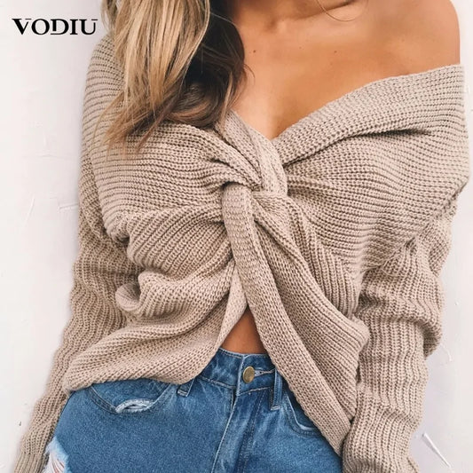 Plus Size Knitted V-Neck Sweater